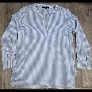 Tommy Hilfiger Women's Blue & White Striped Dress Shirt